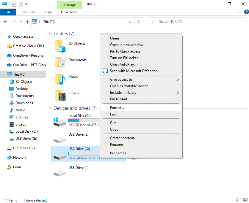 Format in Context Menu for SD Card